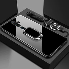 Silicone Frame Mirror Case Cover with Magnetic Finger Ring Stand for Oppo A9 (2020) Black