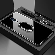 Silicone Frame Mirror Case Cover with Magnetic Finger Ring Stand for Realme X Black