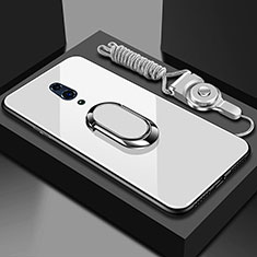 Silicone Frame Mirror Case Cover with Magnetic Finger Ring Stand for Realme X White