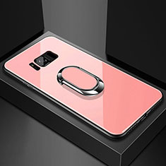 Silicone Frame Mirror Case Cover with Magnetic Finger Ring Stand for Samsung Galaxy S8 Rose Gold
