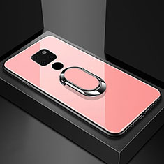 Silicone Frame Mirror Case Cover with Magnetic Finger Ring Stand T01 for Huawei Mate 20 X 5G Pink