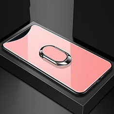 Silicone Frame Mirror Case Cover with Magnetic Finger Ring Stand T01 for Oppo Find X Super Flash Edition Pink