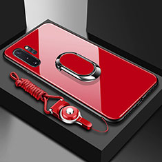 Silicone Frame Mirror Case Cover with Magnetic Finger Ring Stand T01 for Samsung Galaxy Note 10 Plus Red