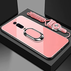 Silicone Frame Mirror Case Cover with Magnetic Finger Ring Stand T01 for Xiaomi Redmi K20 Pro Pink