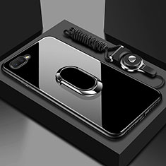 Silicone Frame Mirror Case Cover with Magnetic Finger Ring Stand T02 for Oppo R15X Black
