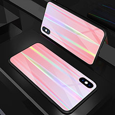 Silicone Frame Mirror Rainbow Gradient Case Cover A01 for Apple iPhone X Rose Gold