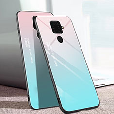 Silicone Frame Mirror Rainbow Gradient Case Cover for Huawei Mate 30 Lite Cyan