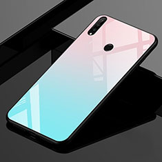 Silicone Frame Mirror Rainbow Gradient Case Cover for Huawei Nova 4e Cyan