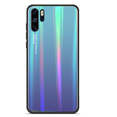 Silicone Frame Mirror Rainbow Gradient Case Cover for Huawei P30 Pro New Edition Cyan