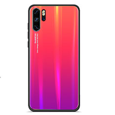 Silicone Frame Mirror Rainbow Gradient Case Cover for Huawei P30 Pro New Edition Red