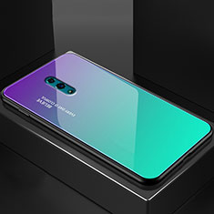 Silicone Frame Mirror Rainbow Gradient Case Cover for Oppo Reno Cyan