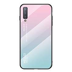 Silicone Frame Mirror Rainbow Gradient Case Cover for Samsung Galaxy A7 (2018) A750 Cyan