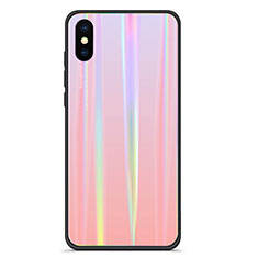 Silicone Frame Mirror Rainbow Gradient Case Cover for Xiaomi Mi 8 Explorer Pink