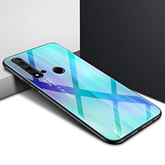 Silicone Frame Mirror Rainbow Gradient Case Cover H01 for Huawei P20 Lite (2019) Cyan