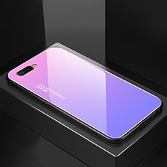 Silicone Frame Mirror Rainbow Gradient Case Cover H01 for Oppo R17 Neo Purple