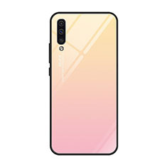 Silicone Frame Mirror Rainbow Gradient Case Cover H01 for Samsung Galaxy A70 Rose Gold