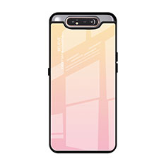 Silicone Frame Mirror Rainbow Gradient Case Cover H01 for Samsung Galaxy A90 4G Pink