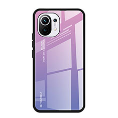 Silicone Frame Mirror Rainbow Gradient Case Cover H01 for Xiaomi Mi 11 Lite 5G Purple
