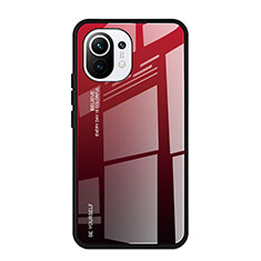 Silicone Frame Mirror Rainbow Gradient Case Cover H01 for Xiaomi Mi 11 Lite 5G Red
