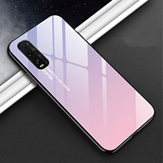 Silicone Frame Mirror Rainbow Gradient Case Cover H02 for Oppo Find X2 Purple