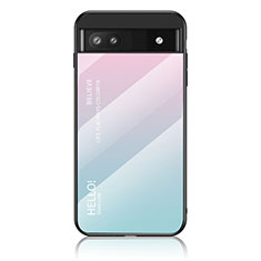 Silicone Frame Mirror Rainbow Gradient Case Cover LS1 for Google Pixel 6a 5G Cyan