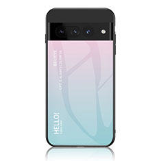 Silicone Frame Mirror Rainbow Gradient Case Cover LS1 for Google Pixel 7 Pro 5G Cyan