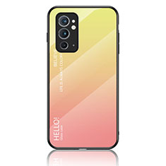 Silicone Frame Mirror Rainbow Gradient Case Cover LS1 for OnePlus 9RT 5G Yellow