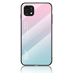 Silicone Frame Mirror Rainbow Gradient Case Cover LS1 for Oppo A16K Cyan