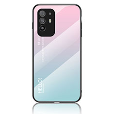 Silicone Frame Mirror Rainbow Gradient Case Cover LS1 for Oppo A95 5G Cyan