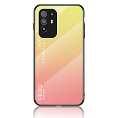 Silicone Frame Mirror Rainbow Gradient Case Cover LS1 for Oppo A95 5G Yellow
