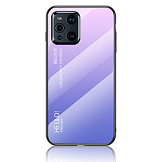 Silicone Frame Mirror Rainbow Gradient Case Cover LS1 for Oppo Find X3 Pro 5G Clove Purple