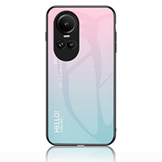 Silicone Frame Mirror Rainbow Gradient Case Cover LS1 for Oppo Reno10 5G Cyan