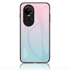 Silicone Frame Mirror Rainbow Gradient Case Cover LS1 for Oppo Reno10 Pro 5G Cyan