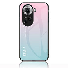 Silicone Frame Mirror Rainbow Gradient Case Cover LS1 for Oppo Reno11 5G Cyan