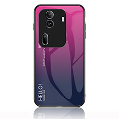 Silicone Frame Mirror Rainbow Gradient Case Cover LS1 for Oppo Reno11 Pro 5G Hot Pink