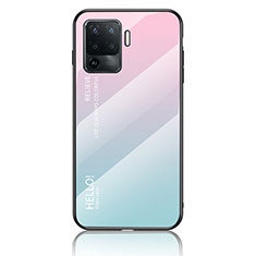 Silicone Frame Mirror Rainbow Gradient Case Cover LS1 for Oppo Reno5 F Cyan