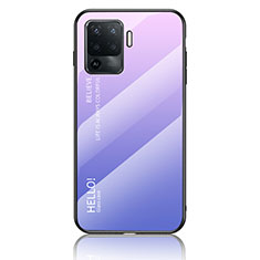 Silicone Frame Mirror Rainbow Gradient Case Cover LS1 for Oppo Reno5 Lite Clove Purple