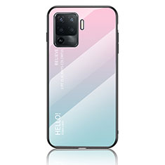 Silicone Frame Mirror Rainbow Gradient Case Cover LS1 for Oppo Reno5 Lite Cyan