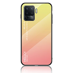 Silicone Frame Mirror Rainbow Gradient Case Cover LS1 for Oppo Reno5 Lite Yellow