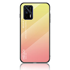 Silicone Frame Mirror Rainbow Gradient Case Cover LS1 for Realme GT 5G Yellow