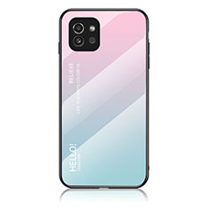 Silicone Frame Mirror Rainbow Gradient Case Cover LS1 for Samsung Galaxy A03 Cyan