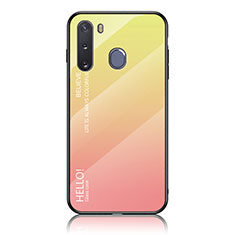 Silicone Frame Mirror Rainbow Gradient Case Cover LS1 for Samsung Galaxy A21 European Yellow