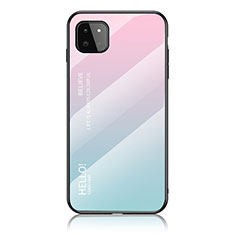 Silicone Frame Mirror Rainbow Gradient Case Cover LS1 for Samsung Galaxy A22 5G Cyan