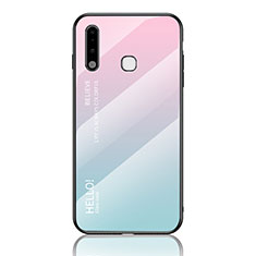 Silicone Frame Mirror Rainbow Gradient Case Cover LS1 for Samsung Galaxy A70E Cyan