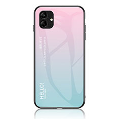 Silicone Frame Mirror Rainbow Gradient Case Cover LS1 for Samsung Galaxy F04 Cyan