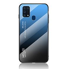 Silicone Frame Mirror Rainbow Gradient Case Cover LS1 for Samsung Galaxy M31 Prime Edition Blue