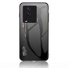 Silicone Frame Mirror Rainbow Gradient Case Cover LS1 for Vivo iQOO Neo7 5G Dark Gray