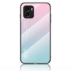 Silicone Frame Mirror Rainbow Gradient Case Cover LS1 for Vivo iQOO U5x Cyan