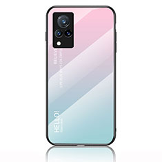 Silicone Frame Mirror Rainbow Gradient Case Cover LS1 for Vivo V21s 5G Cyan