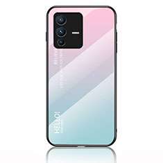 Silicone Frame Mirror Rainbow Gradient Case Cover LS1 for Vivo V23 Pro 5G Cyan